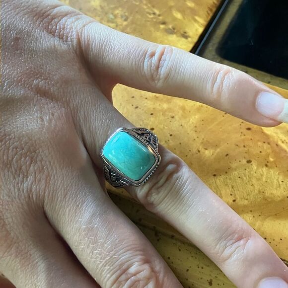 Natural Royston Turquoise Sterling Silver Eagle Ring Size 7 - Picture 4 of 9